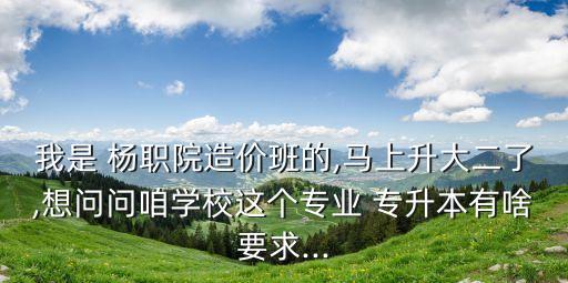 我是 楊職院造價(jià)班的,馬上升大二了,想問問咱學(xué)校這個(gè)專業(yè) 專升本有啥要求...