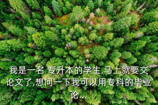 我是一名 專升本的學(xué)生,馬上就要交論文了,想問一下我可以用?？频漠厴I(yè)論...