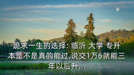 跪求一生的選擇: 臨沂 大學(xué) 專升本是不是真的能過(guò),說(shuō)交1萬(wàn)6就能三年以后升...