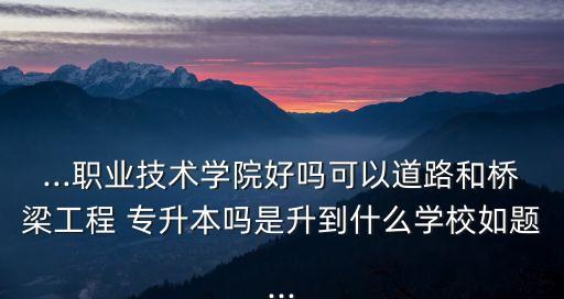 ...職業(yè)技術(shù)學(xué)院好嗎可以道路和橋梁工程 專升本嗎是升到什么學(xué)校如題...