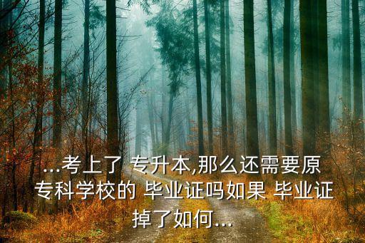 ...考上了 專(zhuān)升本,那么還需要原 專(zhuān)科學(xué)校的 畢業(yè)證嗎如果 畢業(yè)證掉了如何...