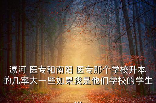 漯河 醫(yī)專和南陽 醫(yī)專那個學(xué)校升本的幾率大一些如果我是他們學(xué)校的學(xué)生...