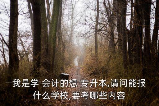 我是學(xué) 會(huì)計(jì)的想 專(zhuān)升本,請(qǐng)問(wèn)能報(bào)什么學(xué)校,要考哪些內(nèi)容